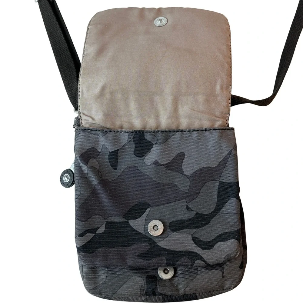 Kipling Grey Camo Small Crossbody Organizer Bag Nylon Adjustable Strap